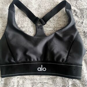 ALO Yoga Black Stretch Sports Bra with Subtle Logo